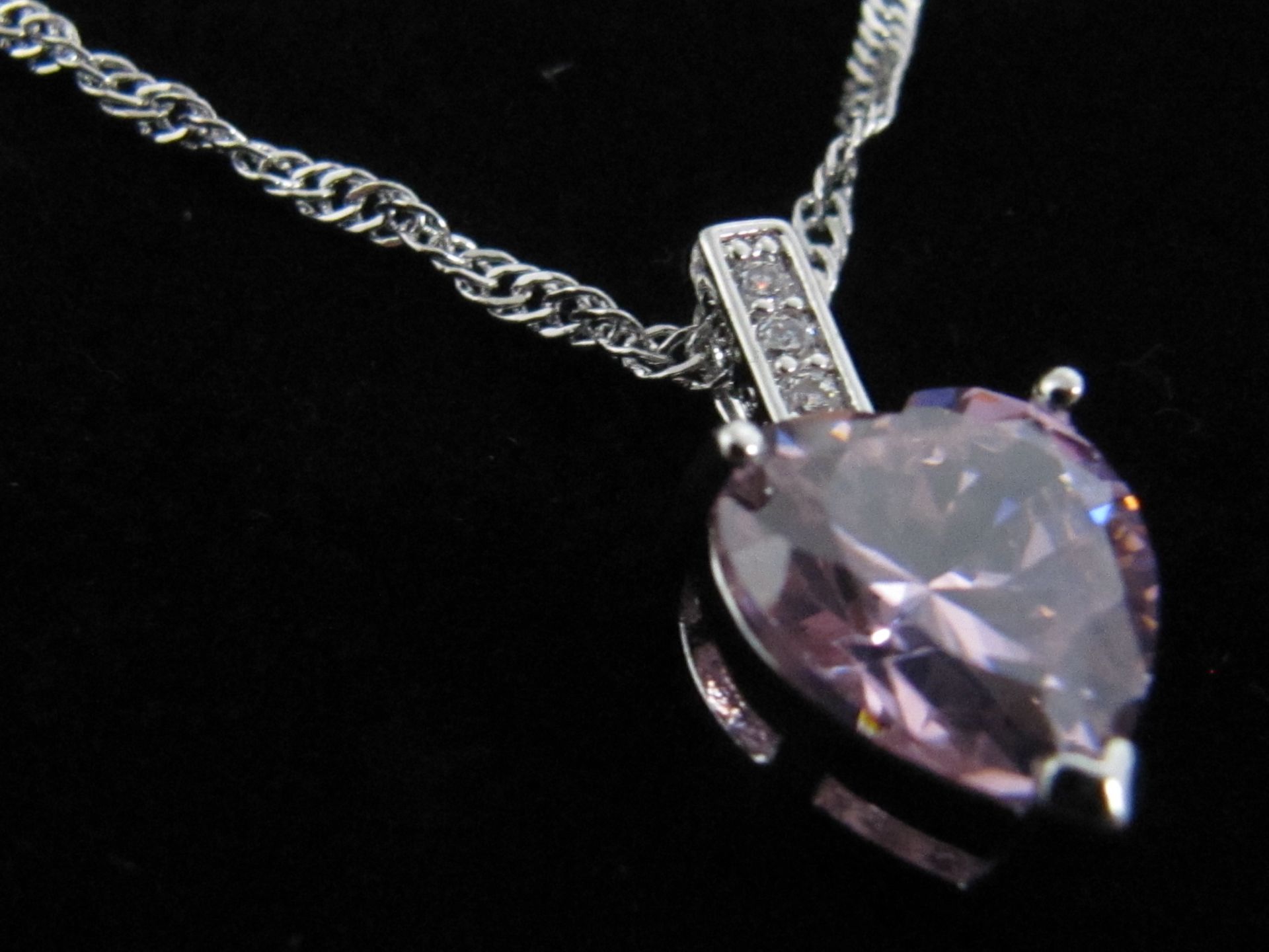 Necklace by Clear Crystal Pink Heart Sapphire. - Image 2 of 3