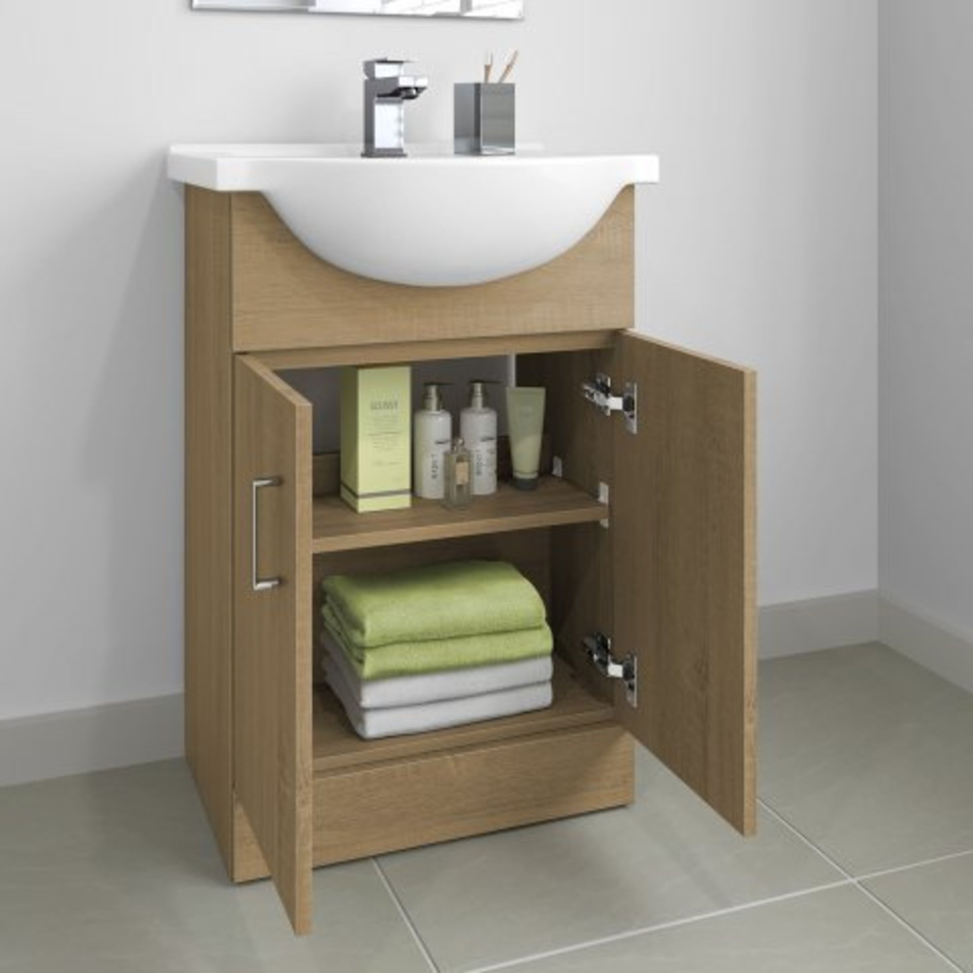 (34) 550x300mm Quartz Oak Effect Built In Basin Cabinet. RRP £299.99. COMES COMPLETE WITH BASIN. - Image 2 of 4