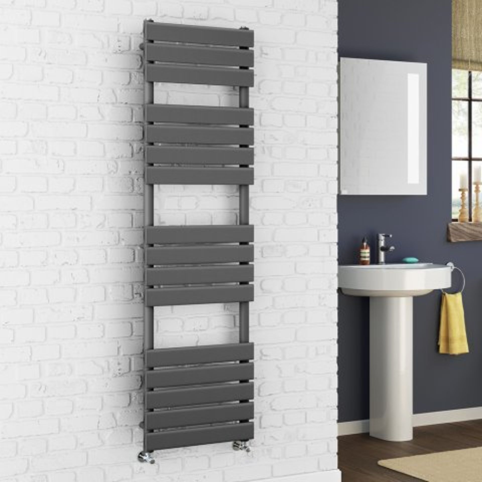 (39) 1600x450mm Anthracite Flat Panel Ladder Towel Radiator - Francis Range. RRP £424.99.