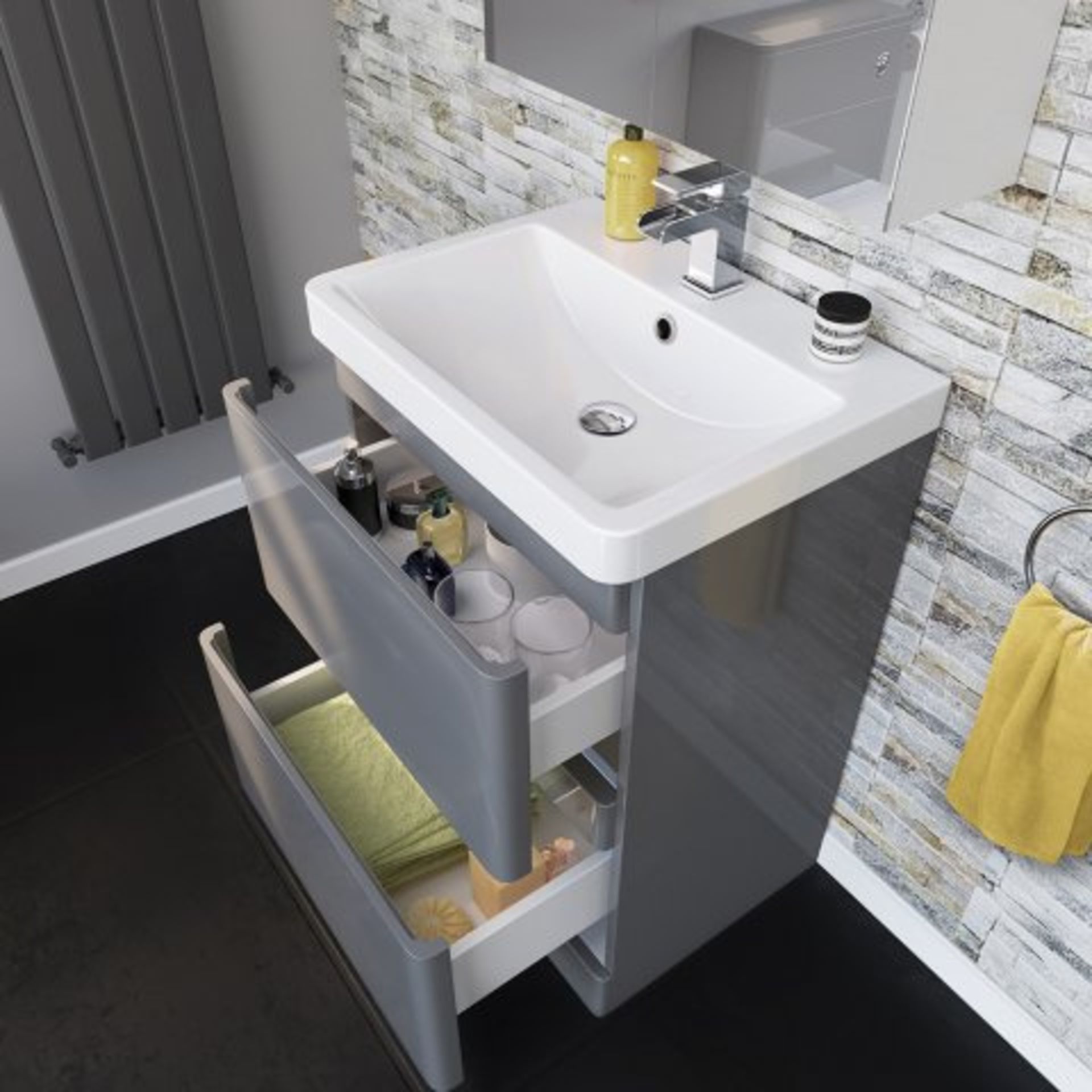 (47) 600mm Denver II Gloss Grey Built In Basin Drawer Unit - Floor Standing. RRP £599.99. COMES - Image 2 of 4