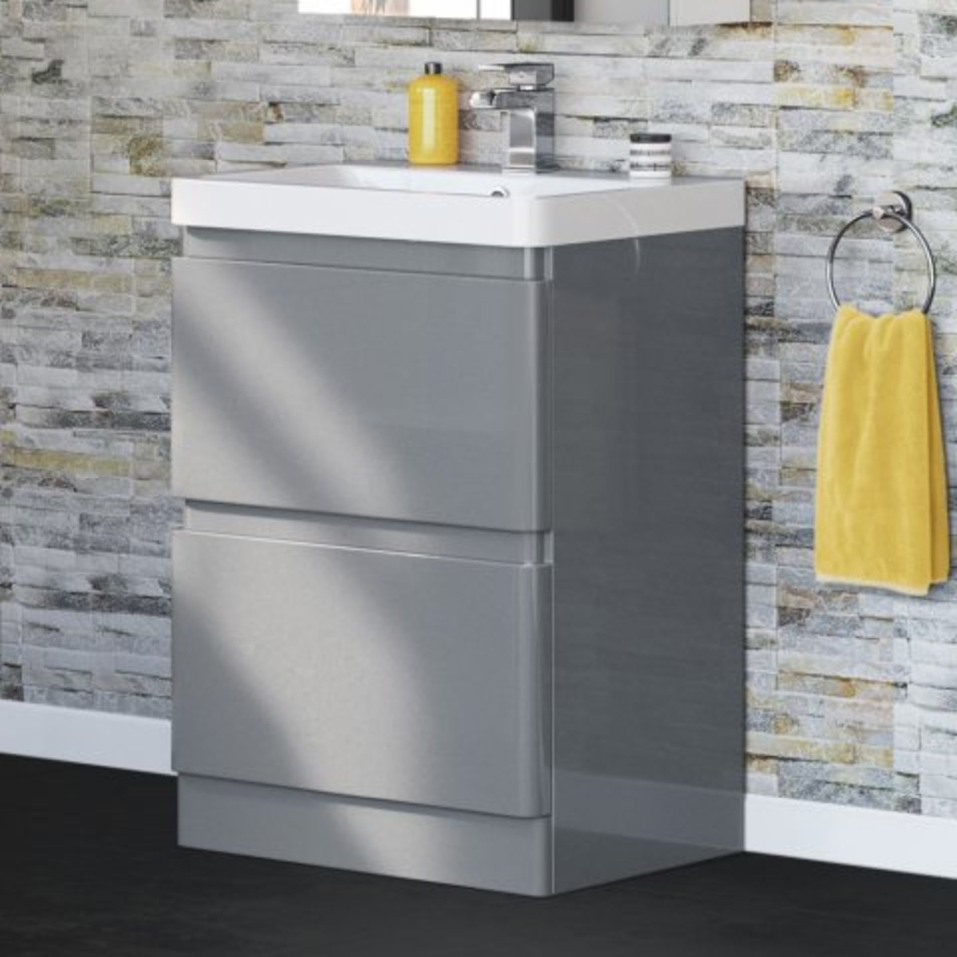 (47) 600mm Denver II Gloss Grey Built In Basin Drawer Unit - Floor Standing. RRP £599.99. COMES