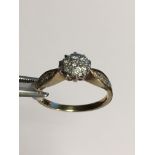 9 Carat Ladies 0.33 Carat High Quality Diamond Cluster Ring with Diamond Embedded Shoulders