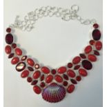 MOZAMBIQUE GARNET&RED CORAL .925 SILVER NECKLACES SIZE 17''-18'' 2573