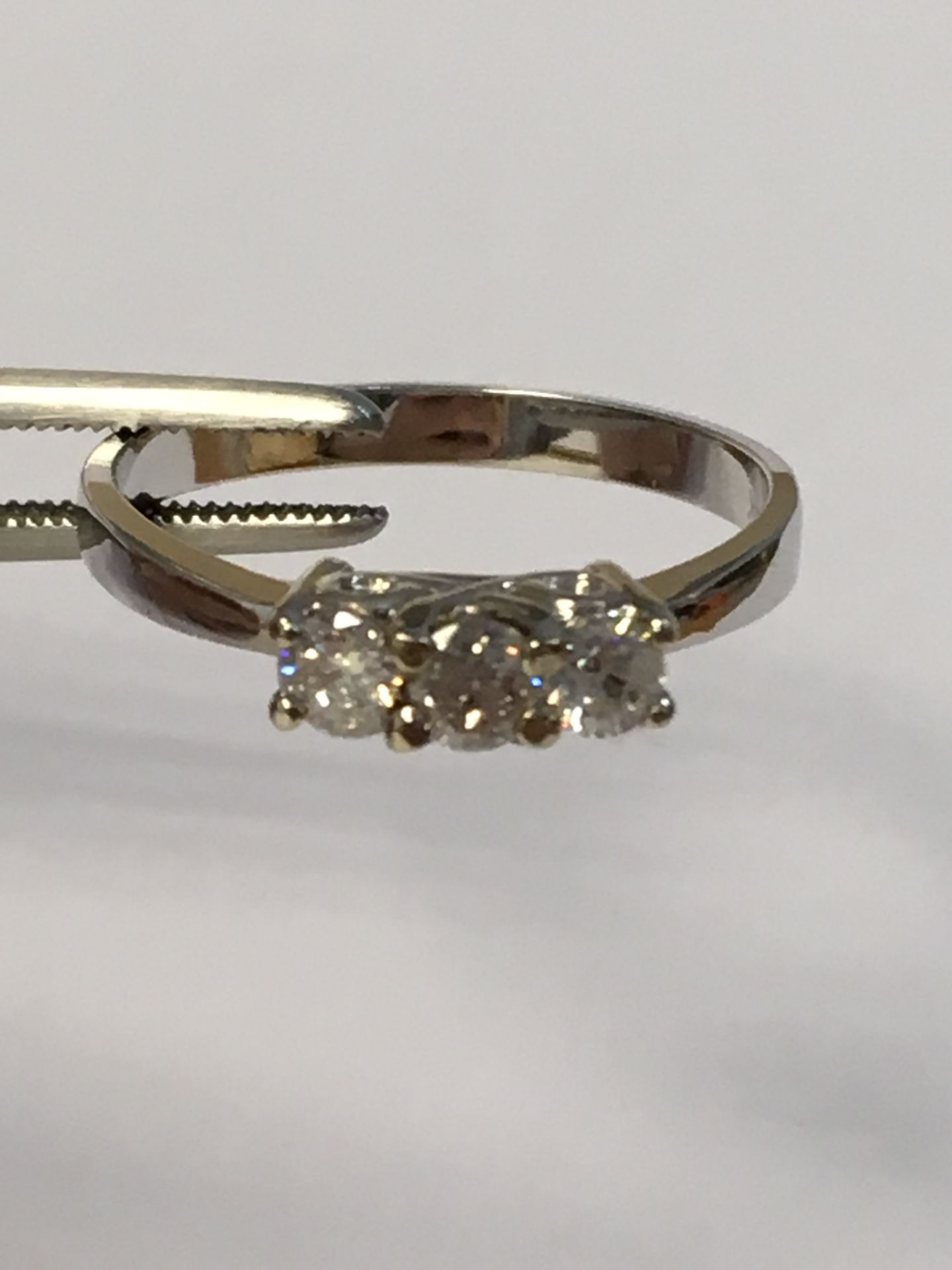 14K White Gold Engagement Ring with 3 set diamonds Hallmarked - Image 2 of 3