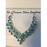 Swiss Blue Topaz Gem .925 Silver Jewellery Necklace 18 Inches