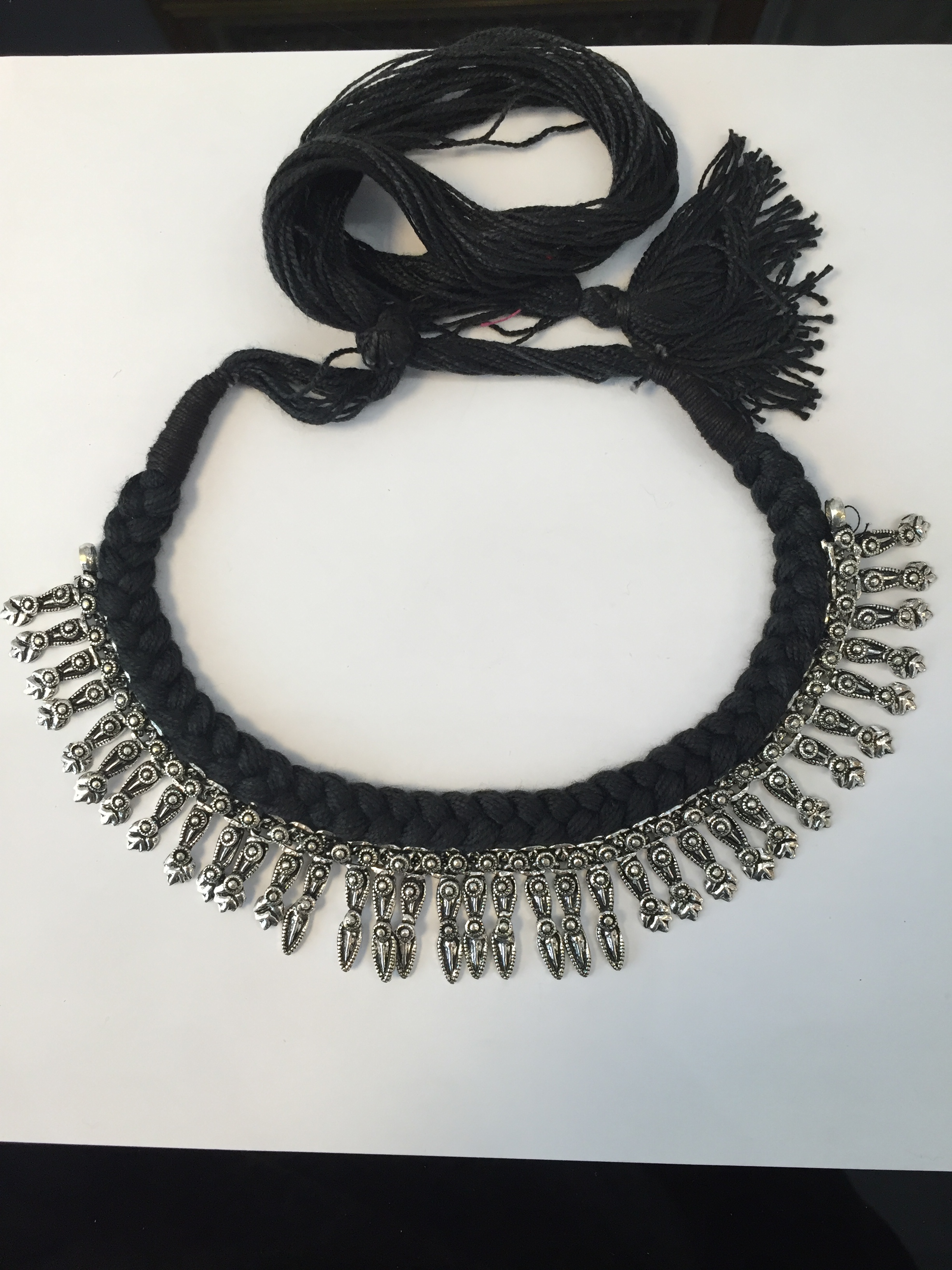 TIBETAN STYLE .925 SILVER JEWELRY NECKLACE SIZE 17-18 INCHES WITH BLACK THREAD