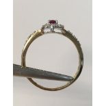 10K Yellow Gold with Burmese Ruby and Cluster Diamonds 0.12ct