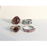 Set of 4 gemset rings inc 1 x 9k Ring