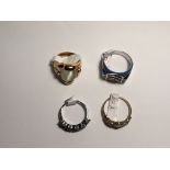 Set of 4 gemset rings inc 1 x 9k Ring