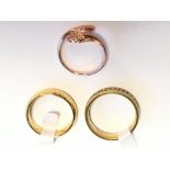 Set of 3 rings 2 x 10k Gold bands and 1 x 18k plated