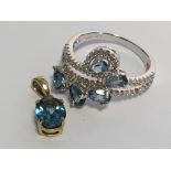 Ring and Pendant with Blue Topaz Gems set **Brand New**