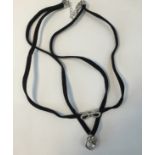 Black Ribbon With White Stone Heart & Bow Pendant