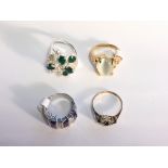 Set of 4 gemset rings inc 1 x 9k Ring