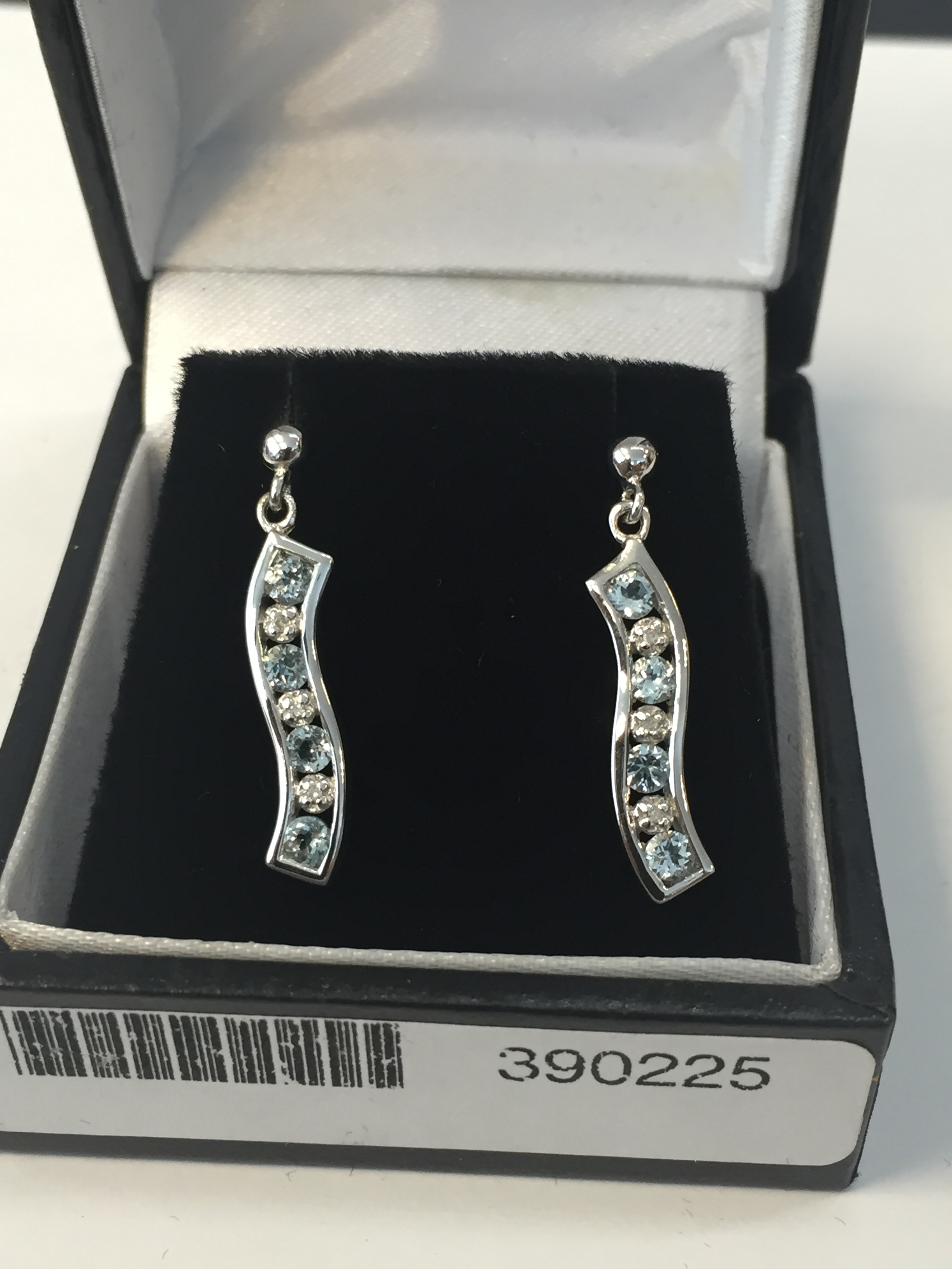 WM Diamond and Aquamarine wavey drop earrings