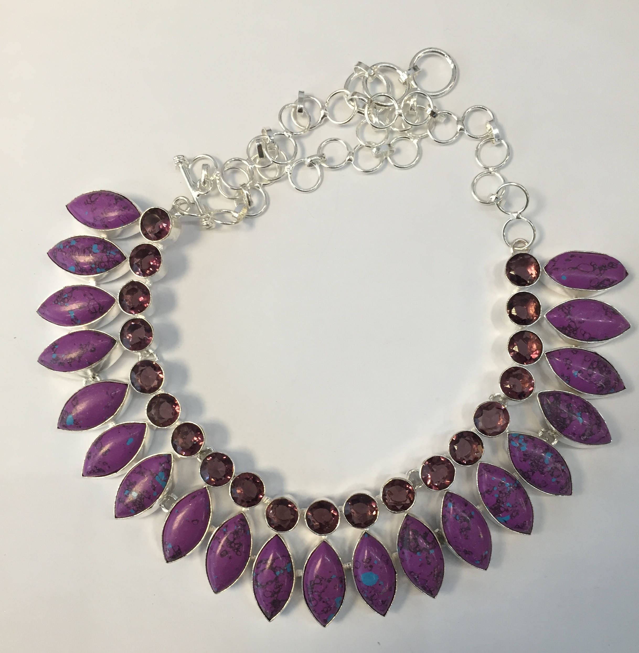 LOVELY PURPLE COPPER WITH PINK AMETHYST .925 SILVER NECKLACES SIZE 17-18'' 2999