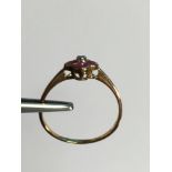 V Gold Ruby & Diamond Flower Shape Ring