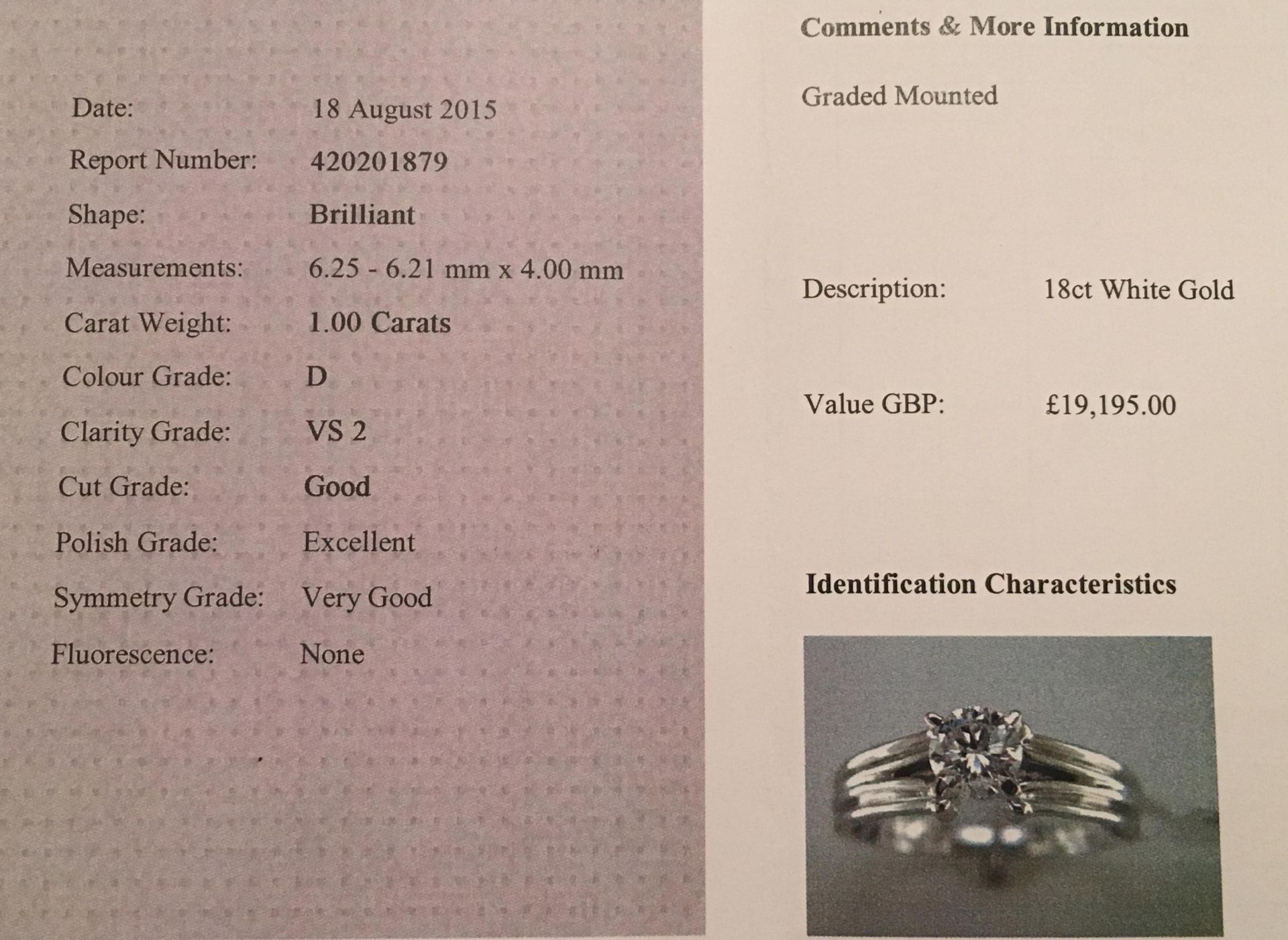 Diamond Ring (VALUATION £19195) - Image 3 of 4