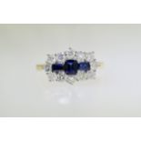 Sapphire & Diamond Boat Cluster Ring