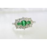 Emerald & Diamond Boat Cluster Ring