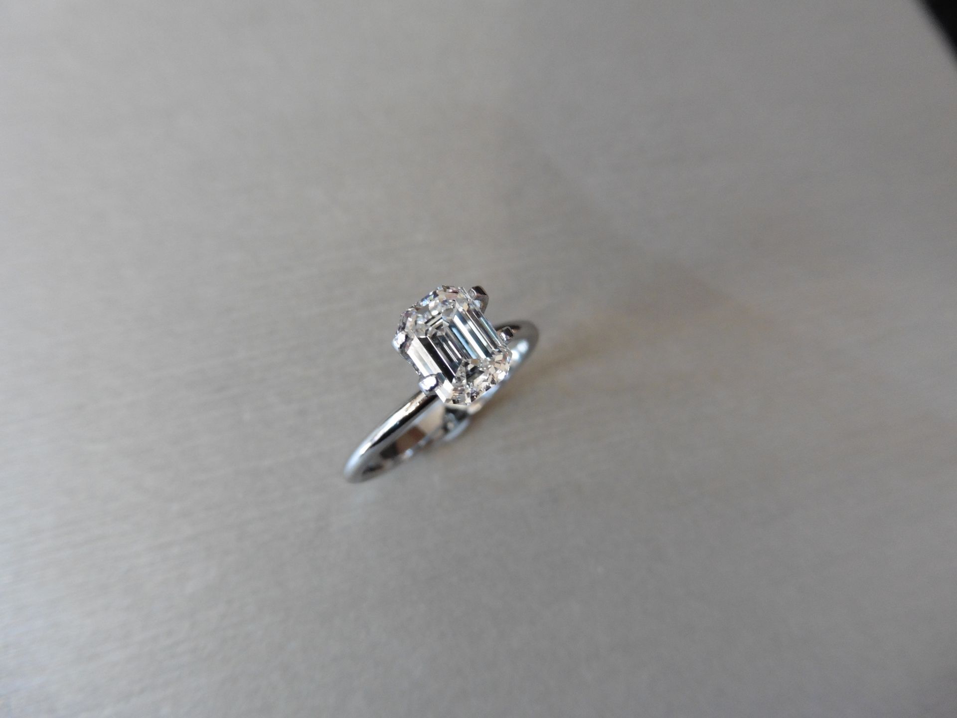 1.28ct single emerald cut diamond, E colour VVS2 clarity. 7.16 x 5.31 x 3.60. Suitable for