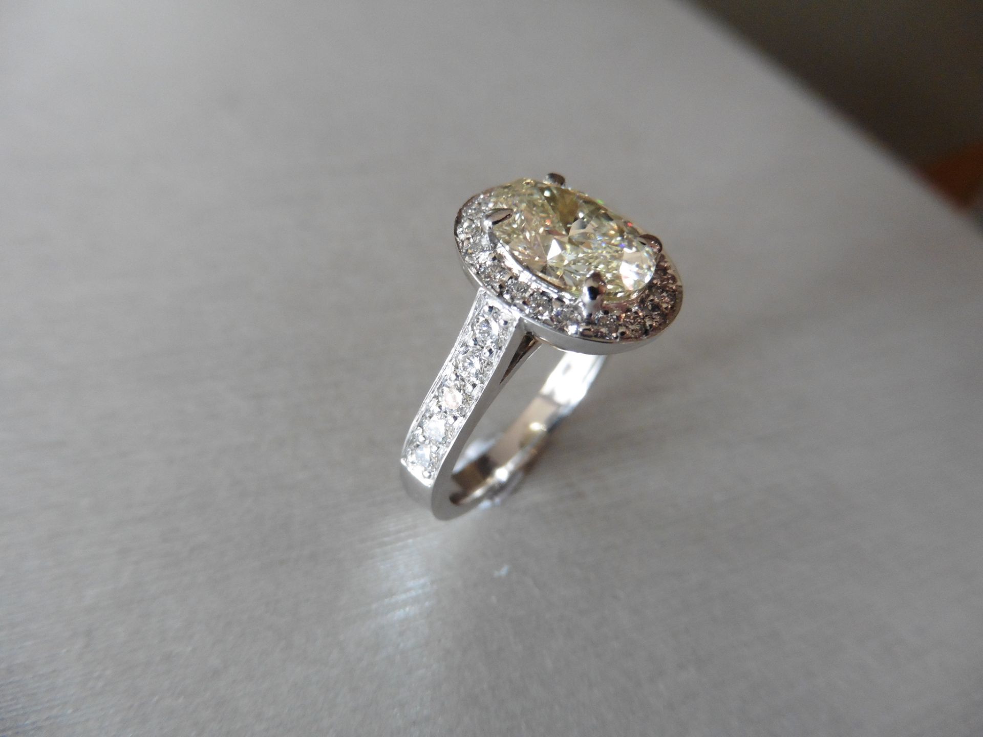 18ct white gold diamond set solitaire ring. 2.01ct oval cut natural yellow diamond in the centre VS2 - Image 4 of 6