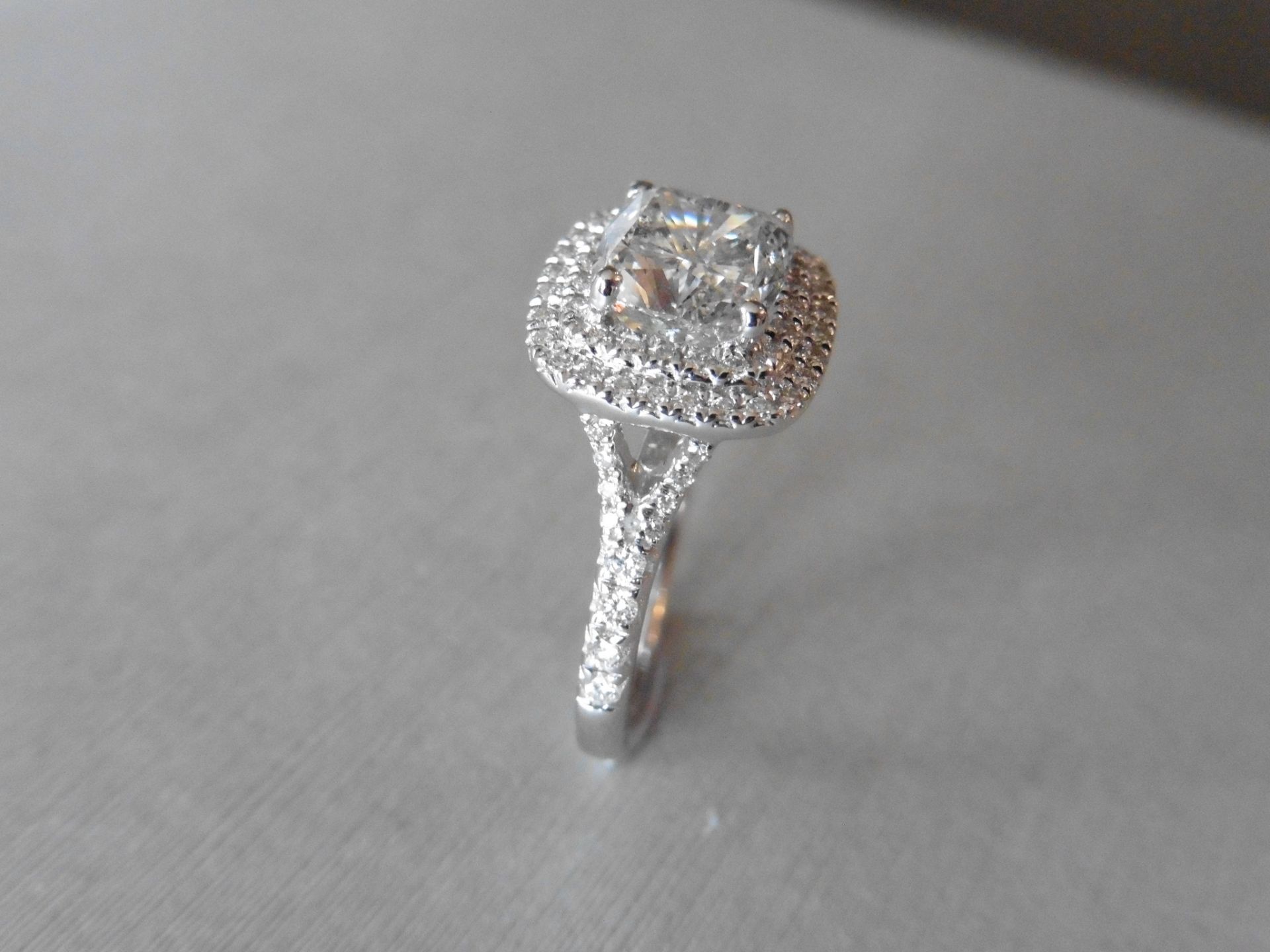 18ct white gold diamond set solitaire ring with a 1.81ct cushion cut diamond in the centre, F - Image 3 of 6
