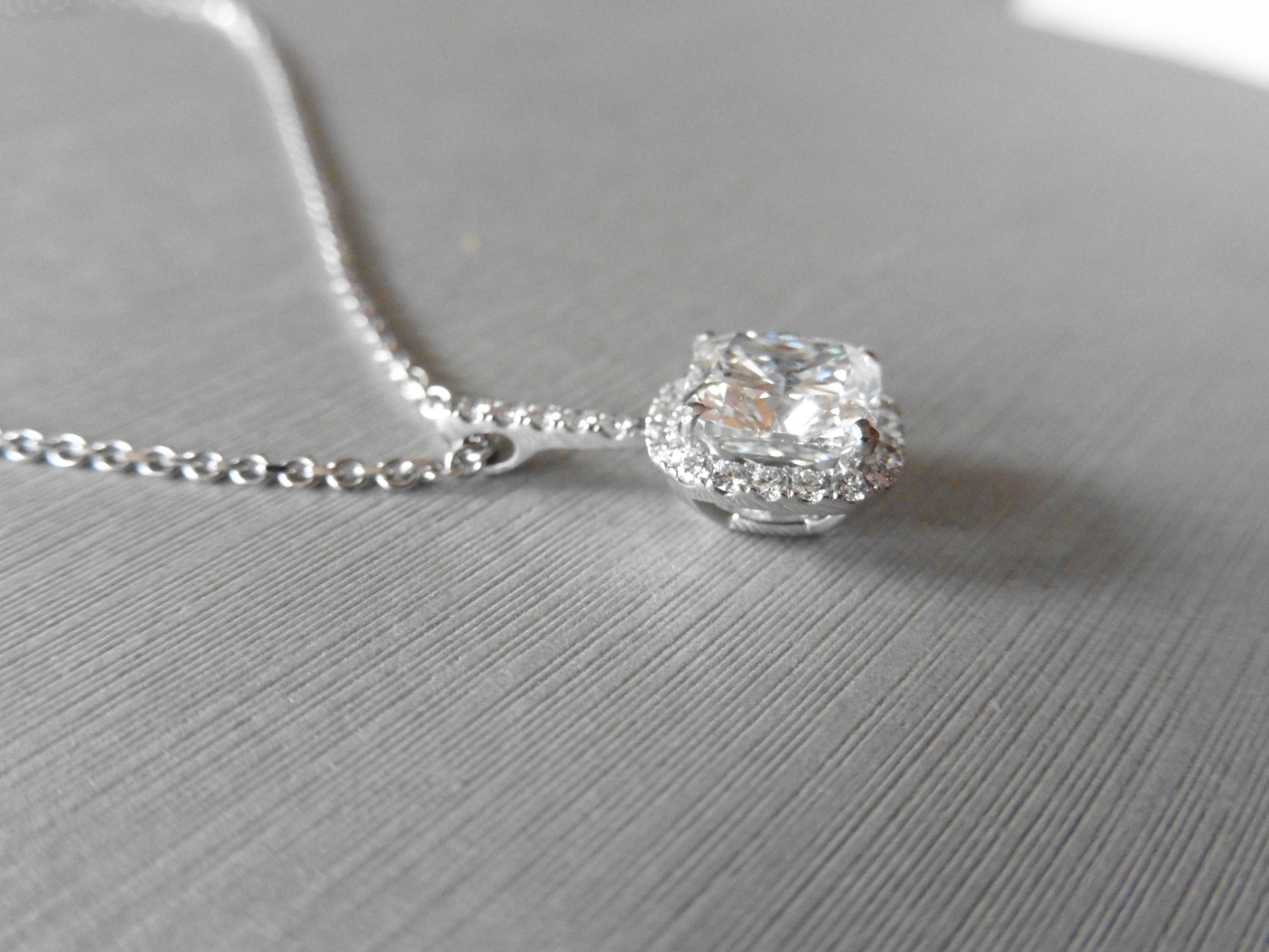 18ct white gold diamond set pendant. Set with a 1.95ct cushion cut diamond, F colour si2 clarity - Image 2 of 4