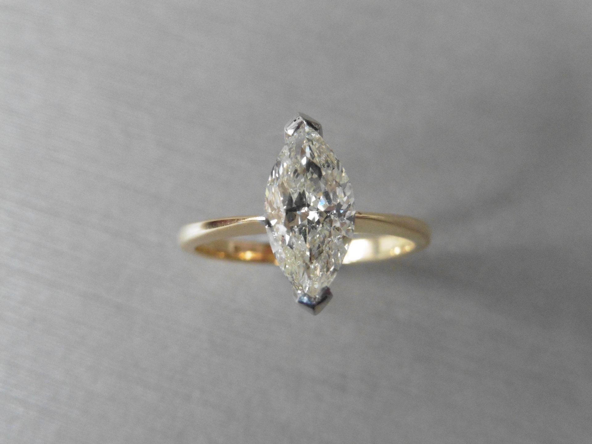 1.51ct marquise cut diamond ring. H colour and Si2 clarity. Secured in a 2 claw white gold setting - Image 5 of 7