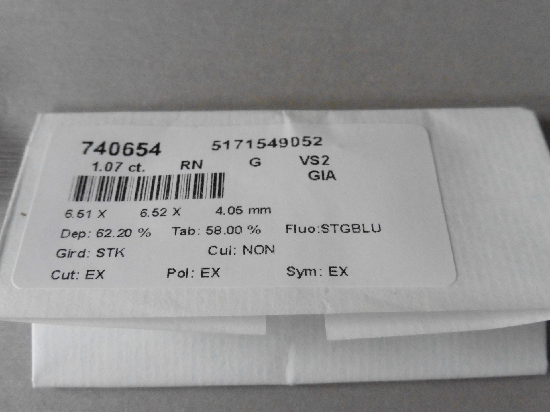 1.07ct single brilliant cut diamond, G colour VS2 clarity. 6.51 mm x 6.52mm x 4.05mm. Suitable for - Image 5 of 6