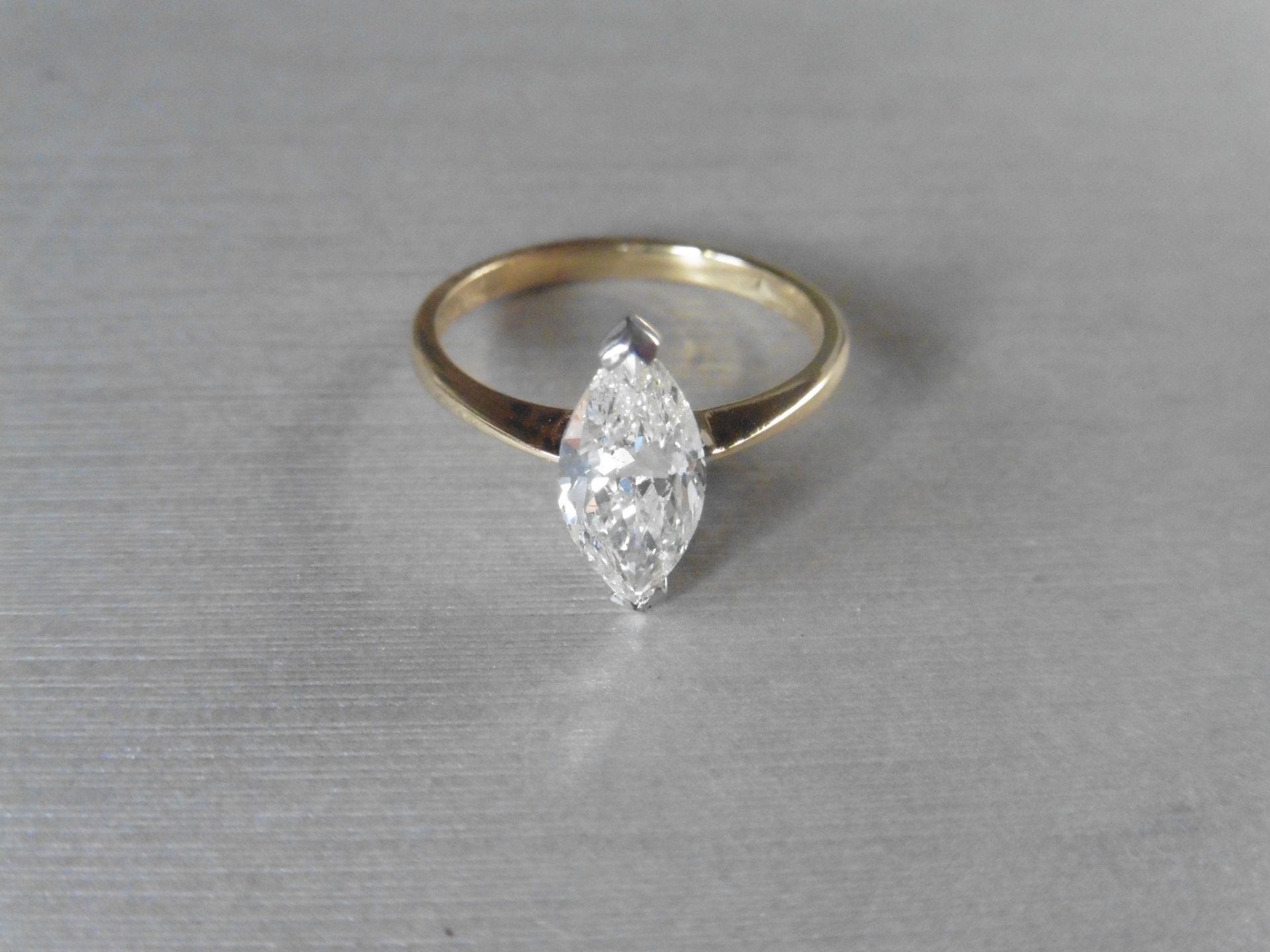 1.51ct marquise cut diamond ring. H colour and Si2 clarity. Secured in a 2 claw white gold setting - Image 4 of 7