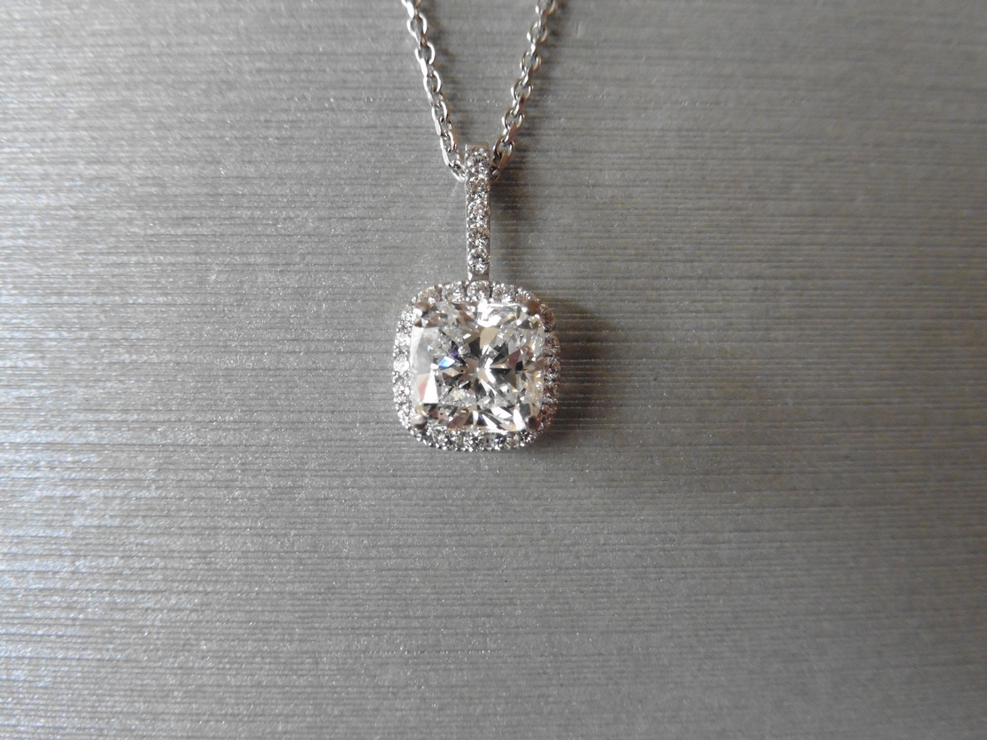 18ct white gold diamond set pendant. Set with a 1.95ct cushion cut diamond, F colour si2 clarity - Image 3 of 4