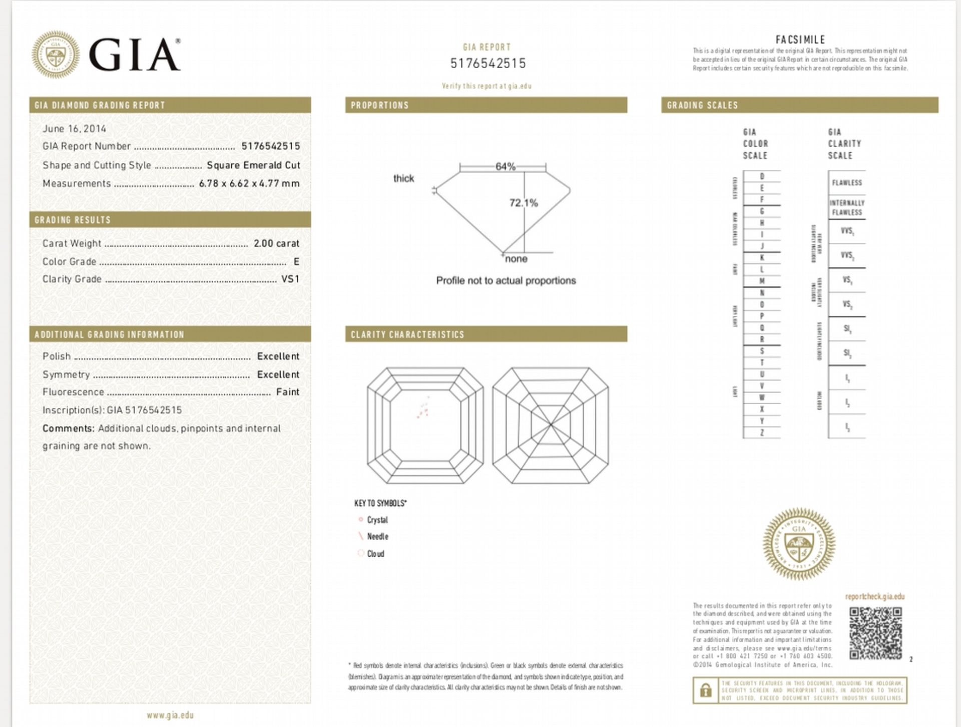 2.00ct single asscher cut diamond. Measurements 6.78 x 6.62 x 4.77mm. E colour and VS1 clarity. - Image 6 of 6