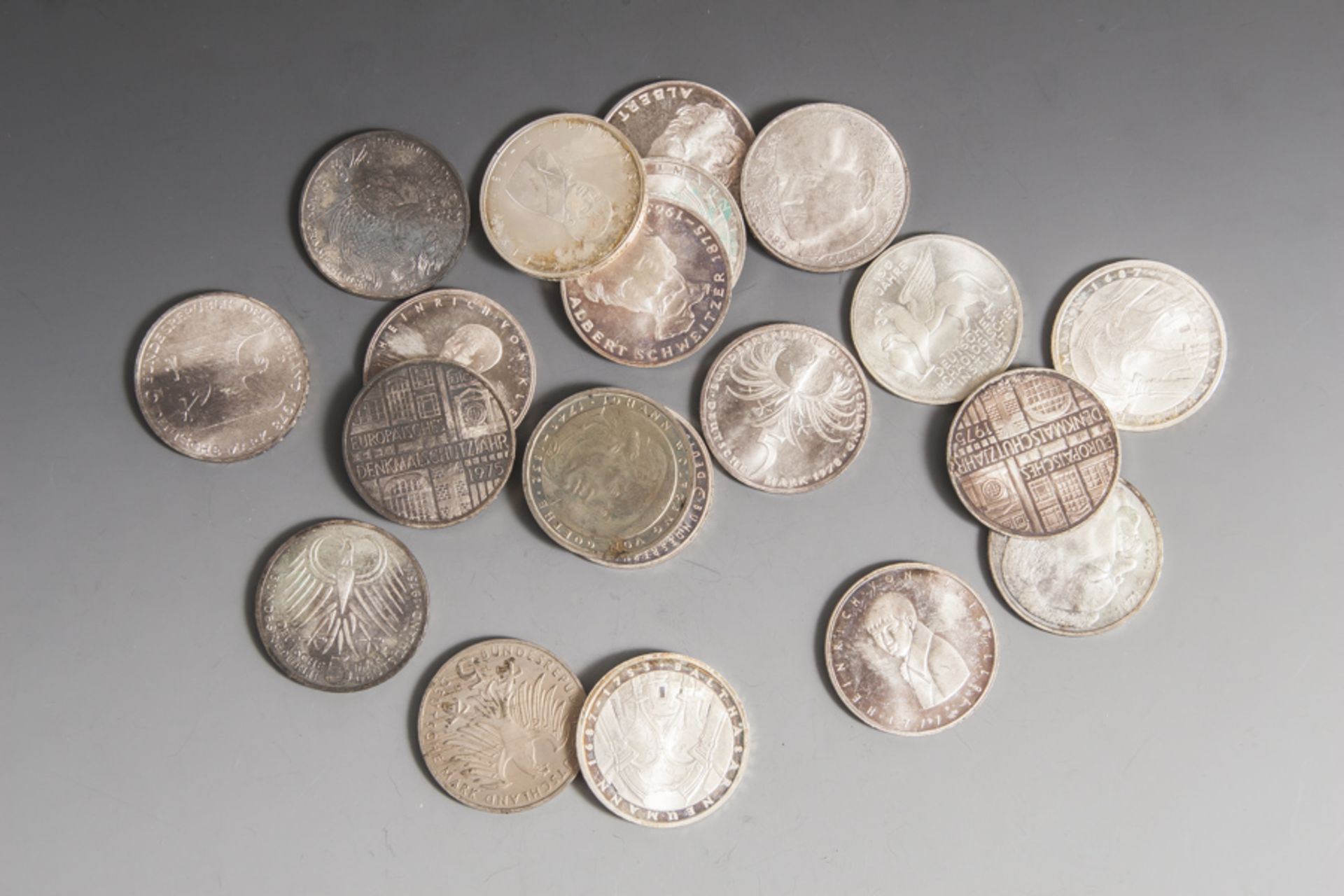 Konvolut 5 DM Sondermünzen, BRD, 20 Stück, 4x Kleist, 2x Schweitzer, 2x Stresemann 2xEbert, 1x