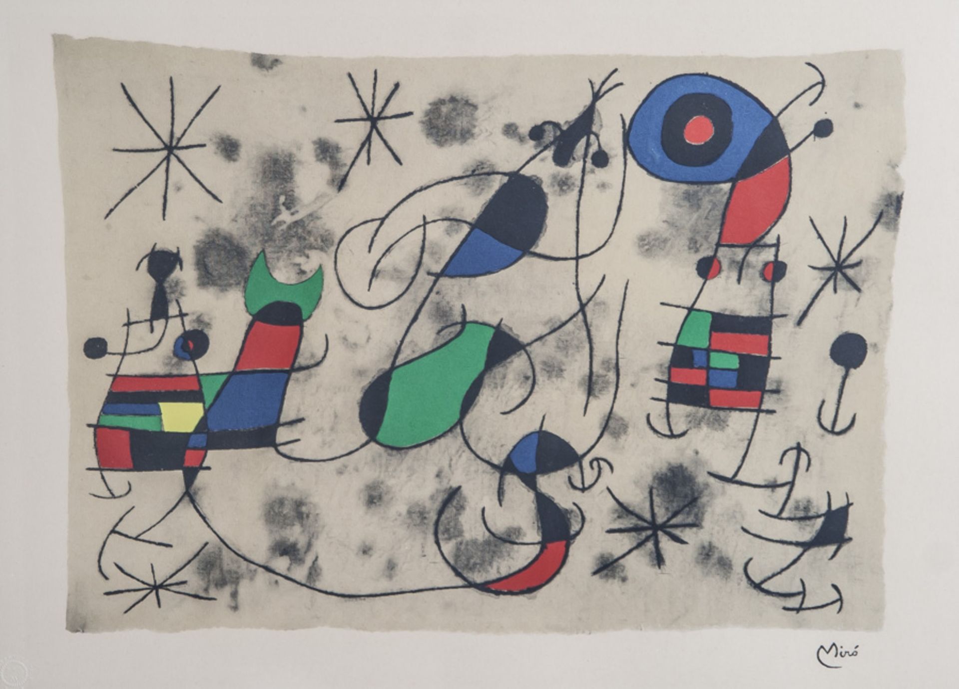 Miro, Farbseriegraphie (Galerie Maeght), in der Platte sign. Happening 1967, 40x 56 cm