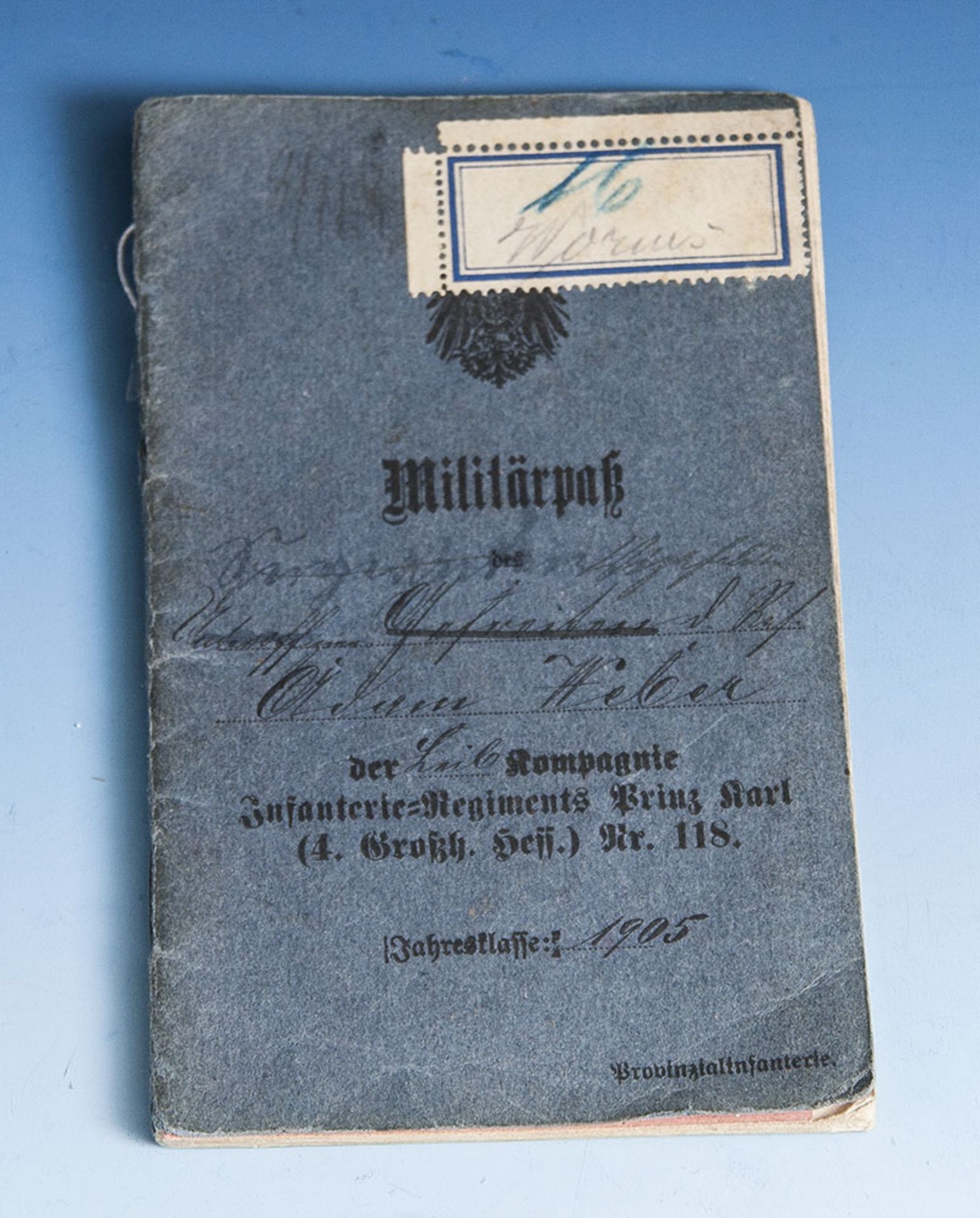 Militärpaß, Leib Kompagnie, Inf. Rgt. Prinz Karl (4. Großh. Hess.) Nr. 118 - von 1905 -