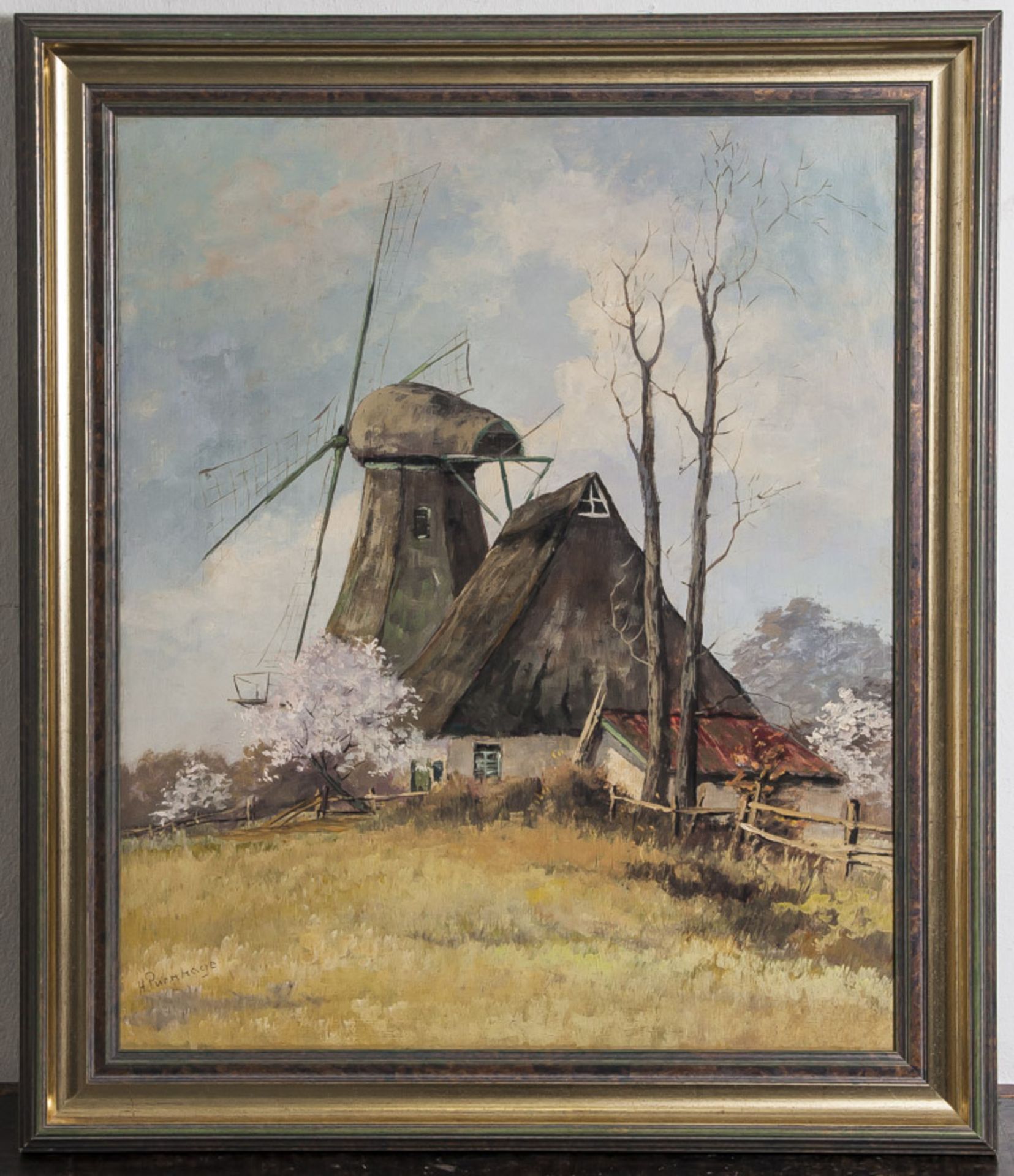 Heinz Purnhage (1909/Osnabrück - 1970/ebenda), Windmühle, Öl/Malkarton, li. u. sign. Ca.60 x 50