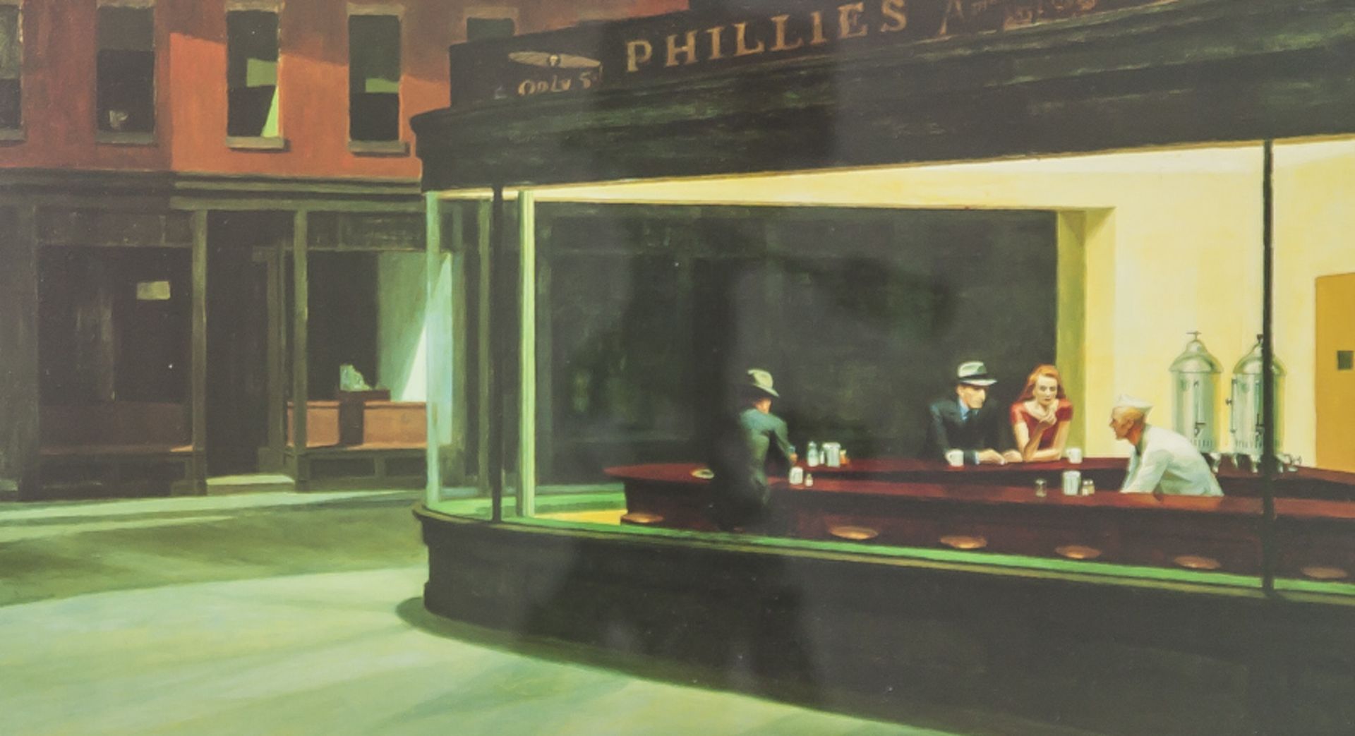 Hopper, Edward (1882-1967), "Nightawks", Farboffset. Ca. 22 x 40,5 cm (PP), hinter Glasgerahmt.