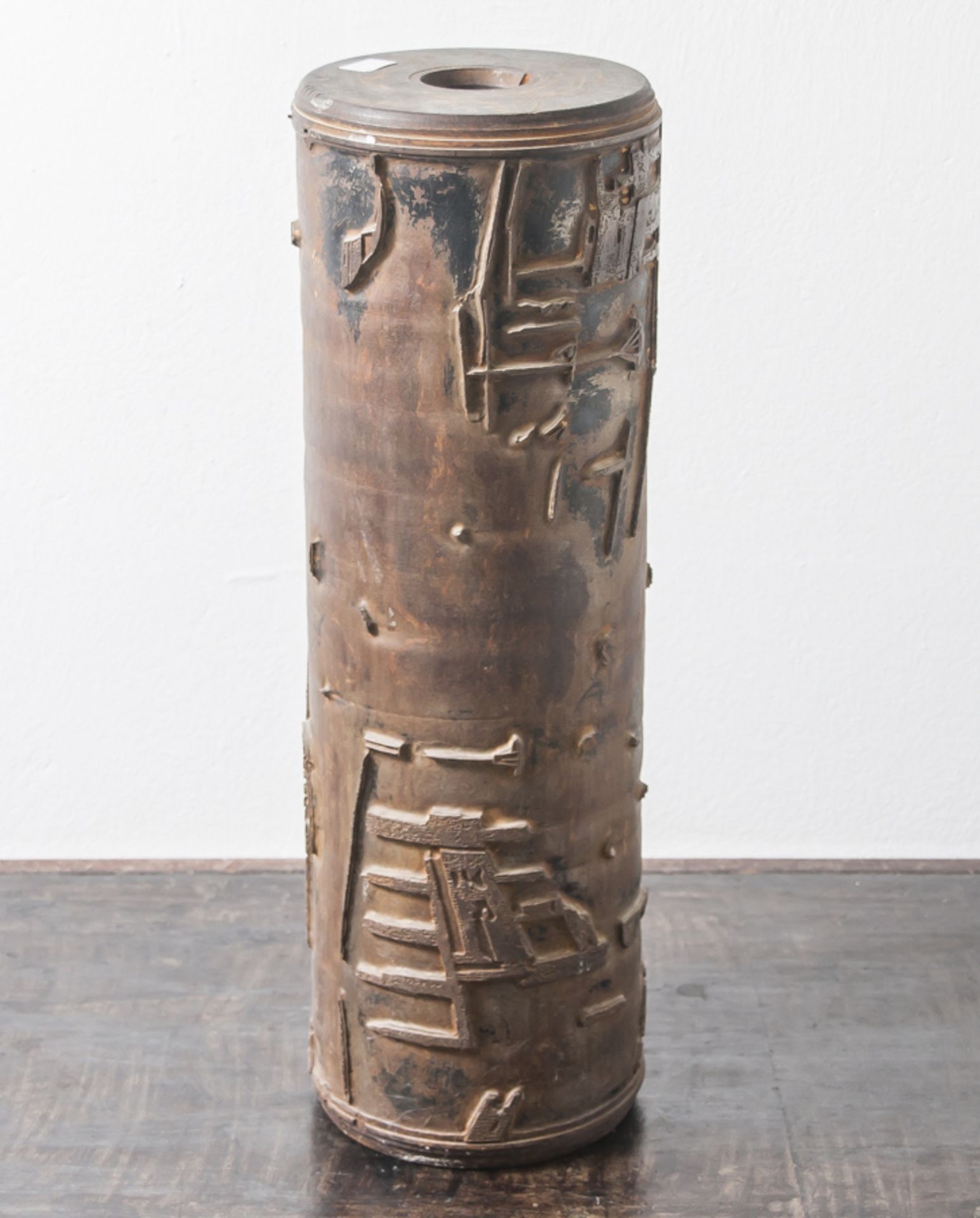 Druckwalze für Tapeten oder Stoff, Frankreich, 1. Hälfte 20. Jahrhundert, Eisen, mitArchitektur- und