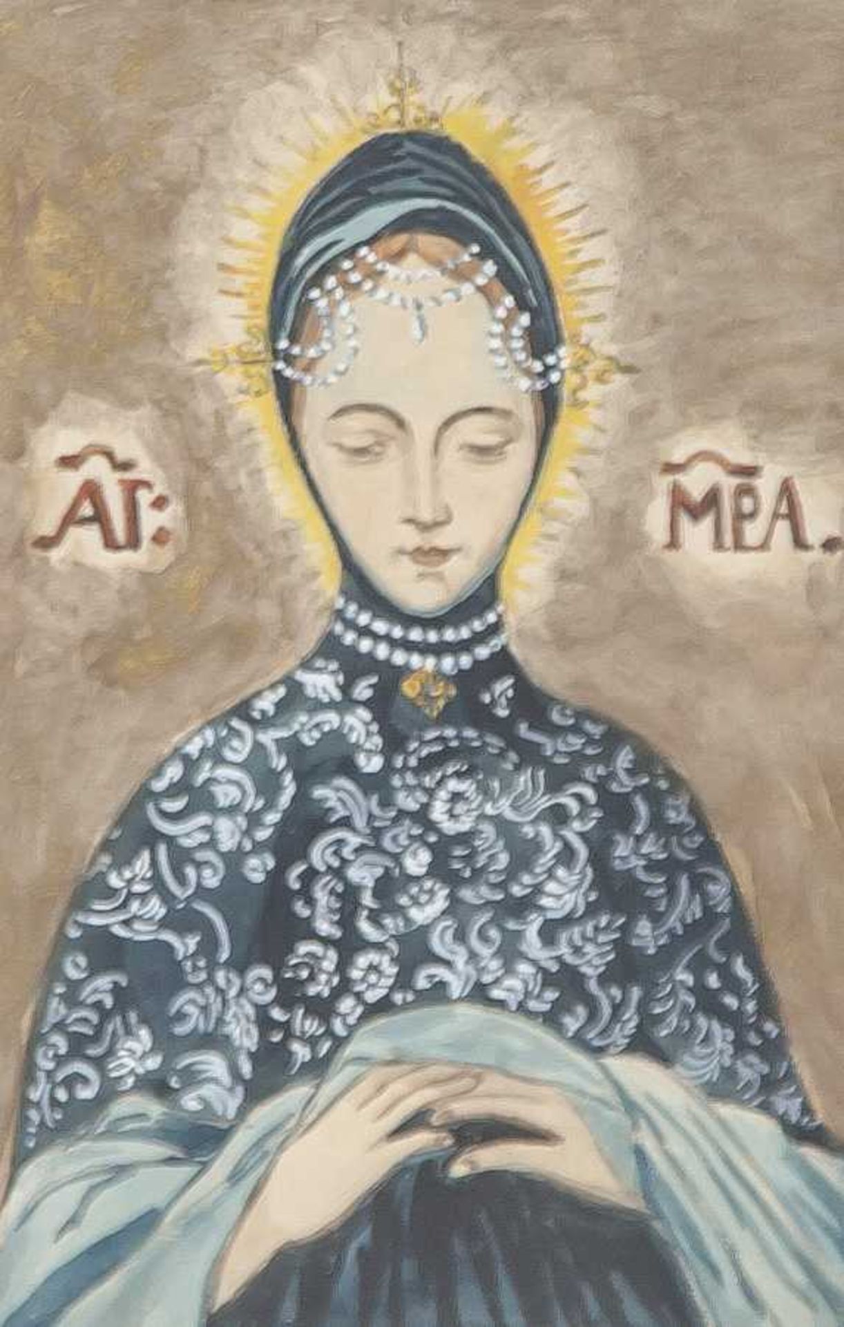 Aquarell nach einer Ikone, "Madonna", RS bez. "Malerin: Gräfin von Hardenberg". Ca. 14 x9,5 cm,