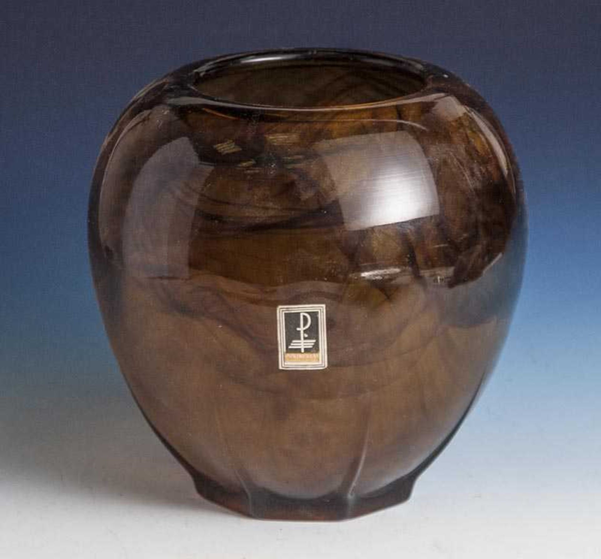 Vase, Picking-Glas, braun marmorierter kugelförmiger Korpus, unten m. einem Ausgang(ehemals