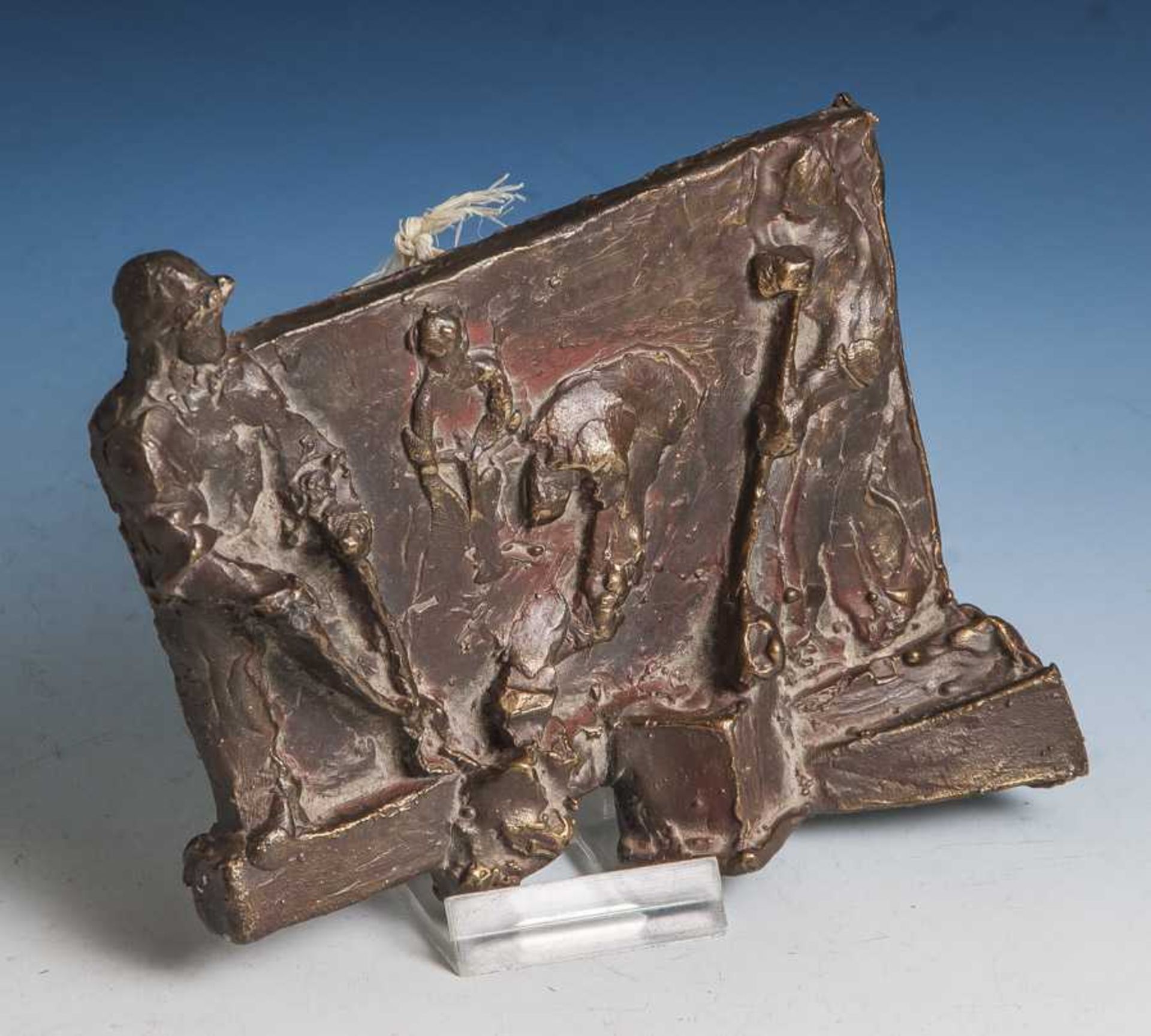 Unbek. Künstler, die Metallgießer, Bronze, Reliefplatte, wohl 60/70er Jahre. Ca. 13,5 x 12cm.