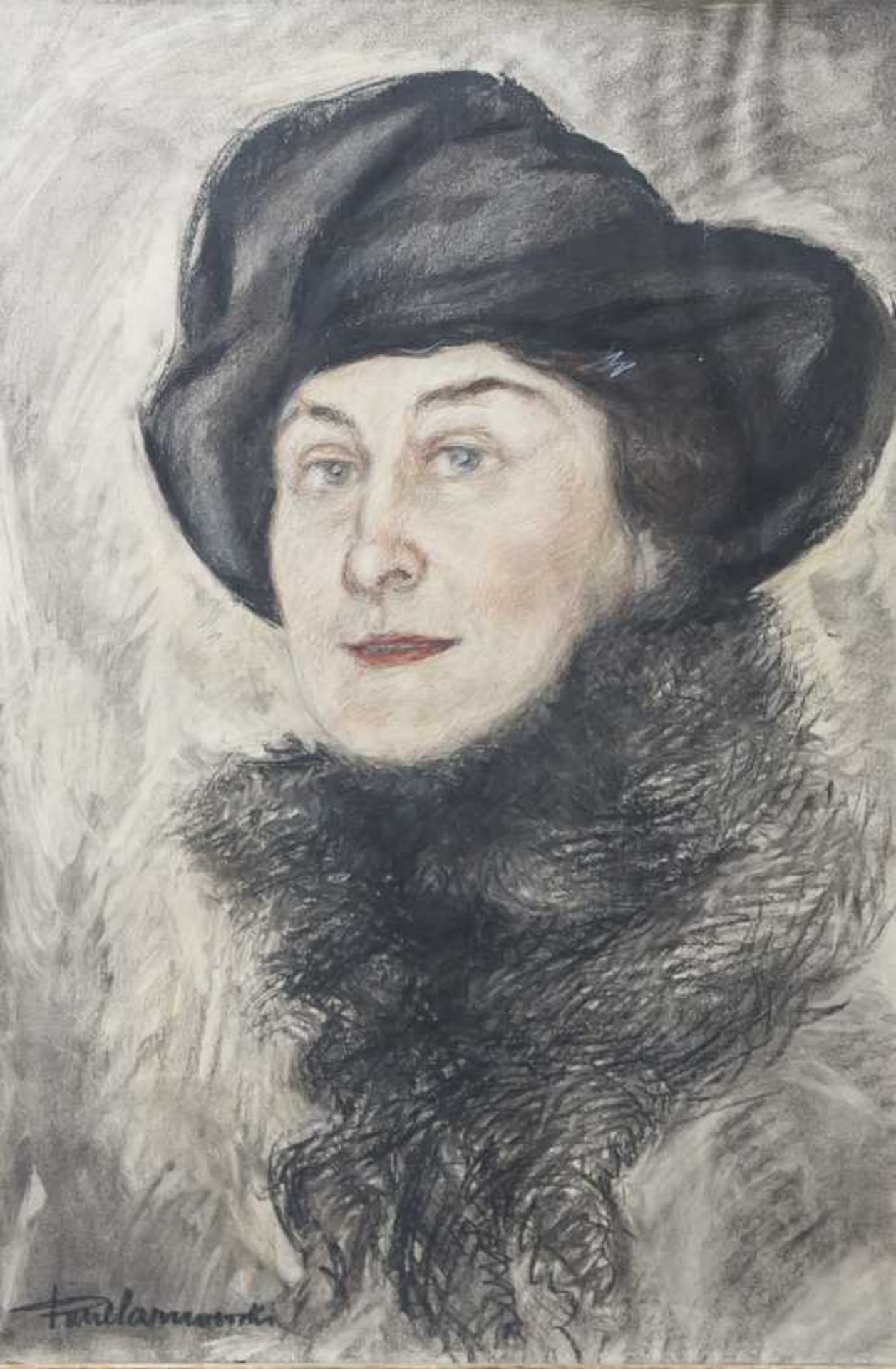 Wohl Landowski, Paul (1875-1961), Porträt einer Dame mit Hut u. Federschal, Zeichnung, li.u. sign.