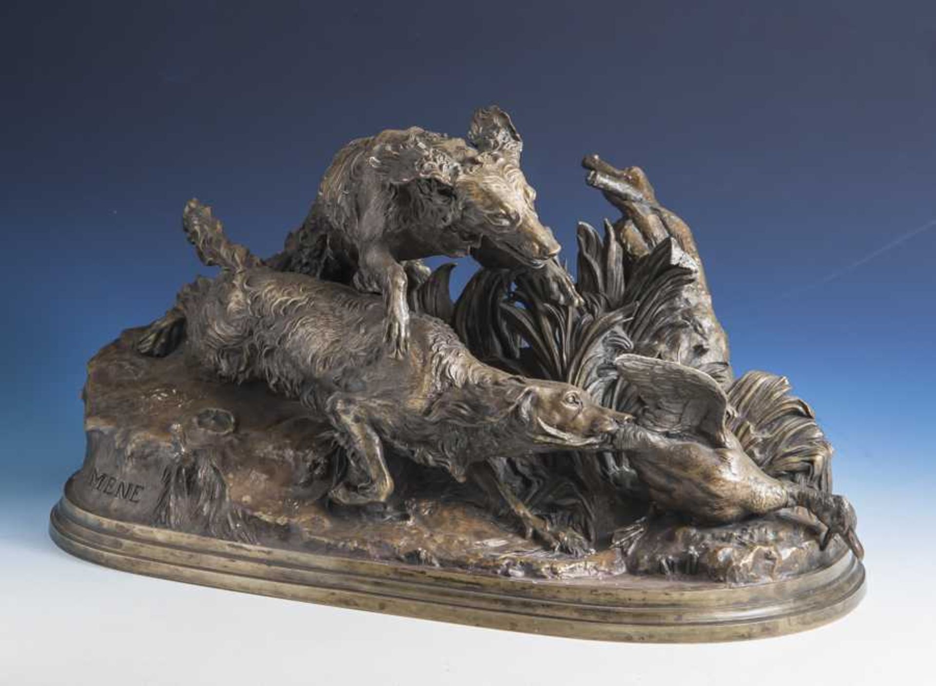 Pierre Jules Mene (1810-1979), frz. Bildhauer (bes. Tierdarst.) Bronzefigurengruppe,