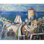 Erbach, Alois (1888-1972), "Die Mühle", Mallorca-Impressionen. Küstendorf mit Windmühle,