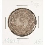 5 DM, Silberadler, 1960 J, Vorderseite mit Aufschrift "Bundesrepublik Deutschland, 5Deutsche Mark