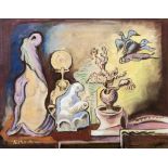 Erbach, Alois (1888-1972), Abstrakte Komposition mit weiblichem Torso und Vögeln, Aquarellmit