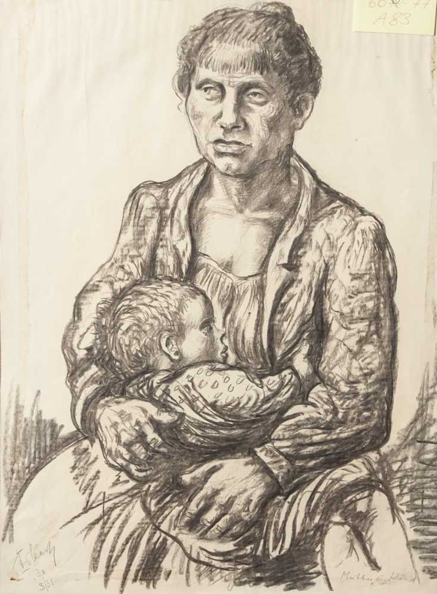 Erbach, Alois (1888-1972), "Mutter u. Kind", Kohlezeichnung, li. u. sign., dat. (19)38 undnumm. 3/