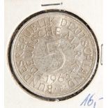 5 DM, Silberadler, 1963 F, Vorderseite mit Aufschrift "Bundesrepublik Deutschland, 5Deutsche Mark