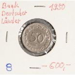 Seltene 50 Pfennig Münze, 1950 G (Karlsruhe), mit Prägung "Bank Deutscher Länder", 30.000Exemplare/