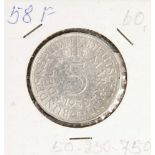 5 DM, Silberadler, 1958 F, Vorderseite mit Aufschrift "Bundesrepublik Deutschland, 5Deutsche Mark
